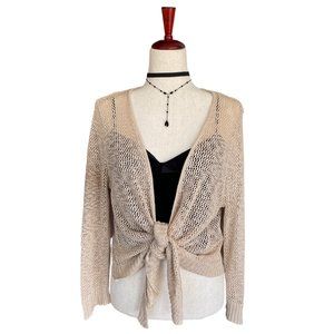 Dress Barn Y2k Tie Front Knit Cardigan Wrap Shrug Cream/Beige Size L